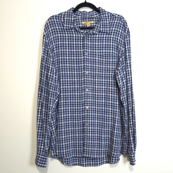 JOHN VARVATOS Blue Check Business Casual Long Sleeve Button Down Shirt Sz Large - Picture 1 of 14